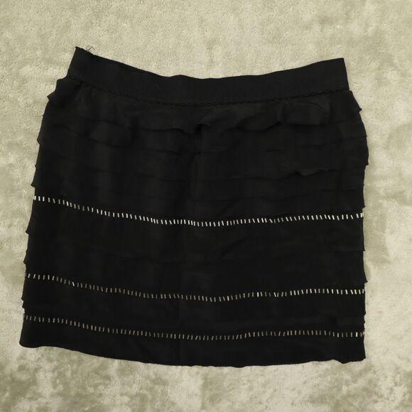 BCBG Max Azria Women's Black Silk Chiffon Ruffle‎ Beaded Mini Skirt size XS NWT - Picture 5 of 11